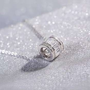 

Allergy 925 Sterling Silver Jewelry Round Ball Simple Fashion Female Wild Crystal Clavicle Chain Pendant Necklace H195