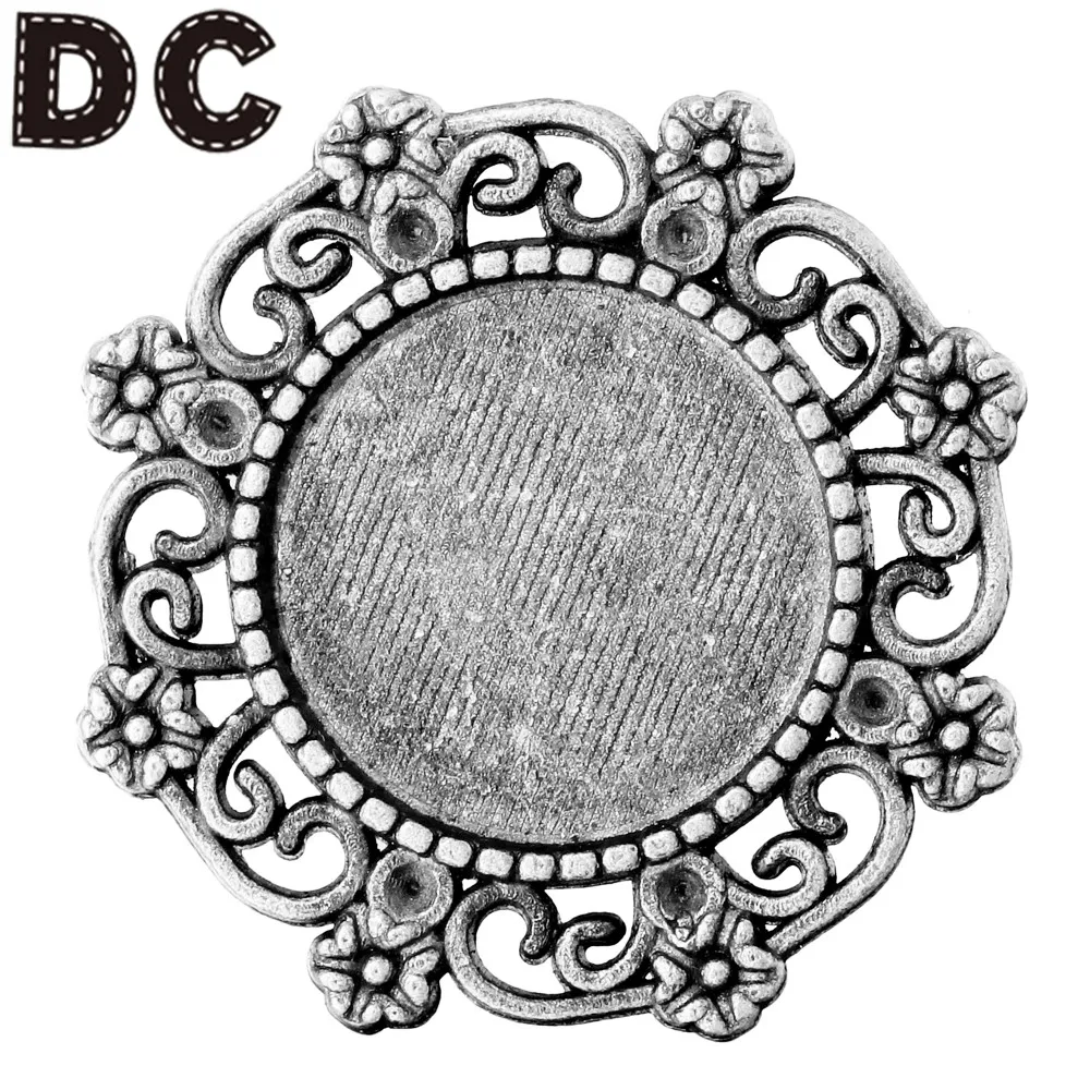 DC 10pcs/lot Blank Ancient Green/silver Flower Tray Fit 15mm Round Cabochon Cameo Setting DIY Necklace Pendant Jewelry Making |