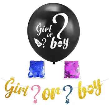 

36 Inch Black He or She Latex Balloon Gender Reveal Party with Pink Blue Confetti Jumbo Balloon Baby Shower Party Decorations