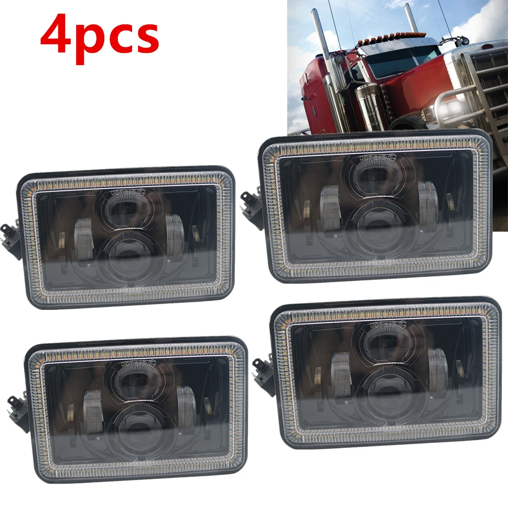 

Halo Rectangular 4x6 LED Headlights Hi Low Sealed Beam Headlamps for GMC Ford Chevrolet Trucks 4 x 6 Led Headlight 55W 4pcs