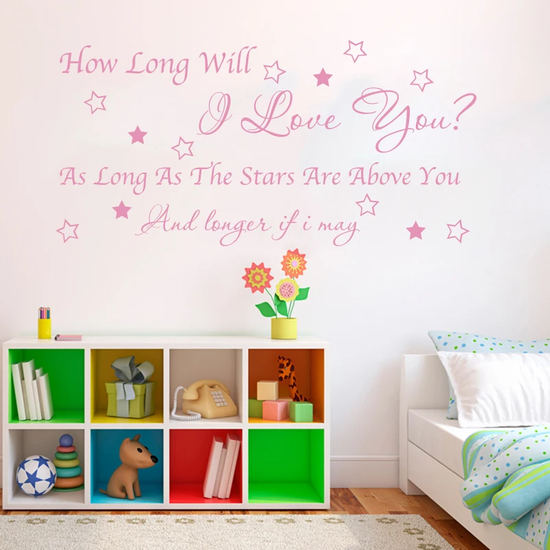 How Long Will I Love You Music Quote Lyrics Wall Sticker Kids Room Baby Nursery Family Love Quote Wall Decal Bedroom Vinyl Decor (3)