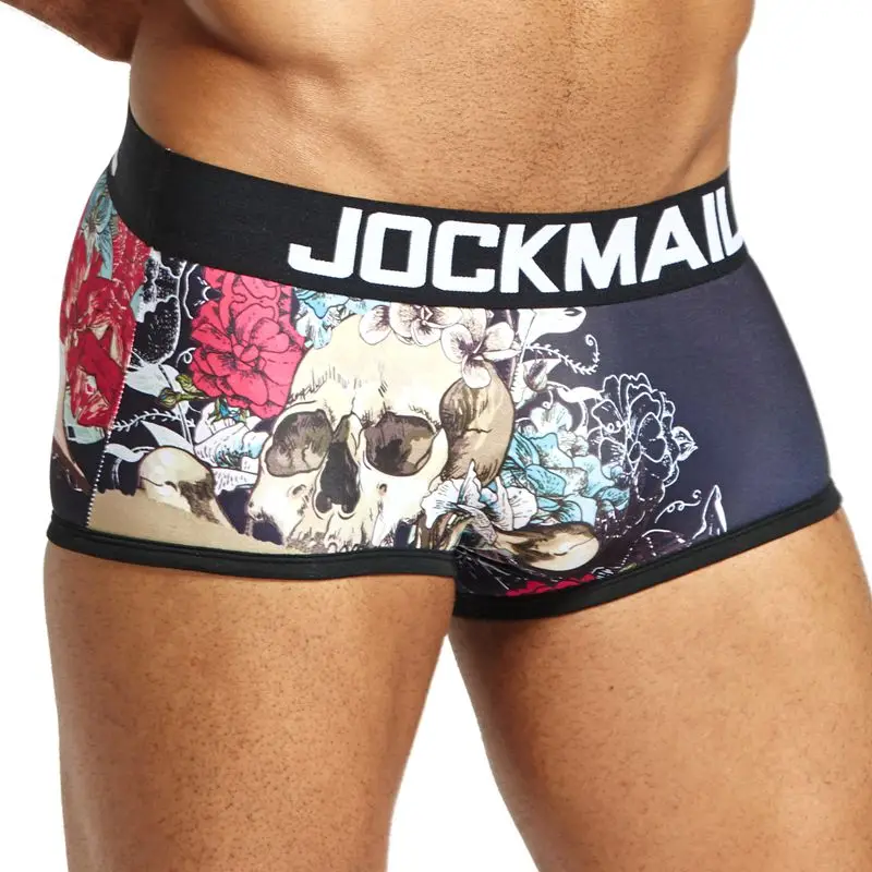 JOCKMAIL fashion men boxer sexy men underwear Low waist breathable ice silk cartoon print gay underwear toy have fun Men Shorts