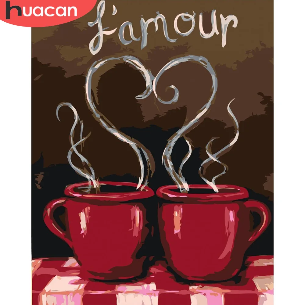 HUACAN картина маслом по номерам кофейный набор кофейных чашек холст для рисования расписанные вручную самодельные картины Натюрморт Y Art домашний декор