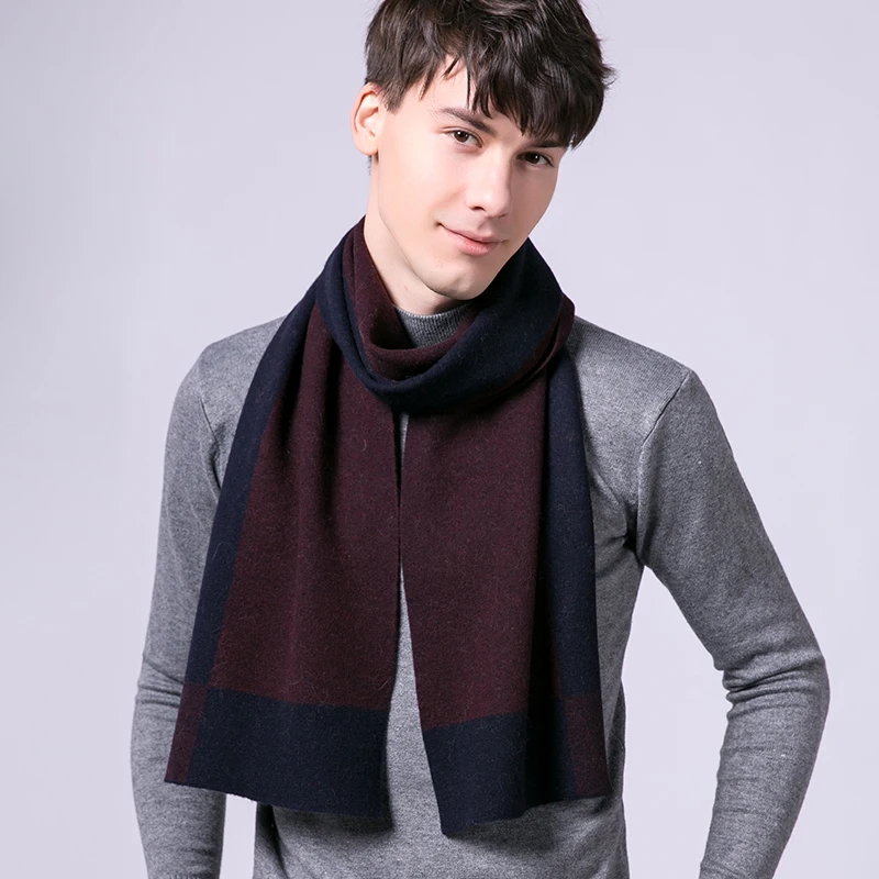 Зимний шарф из овечьей шерсти для мужчин, кашемировый клетчатый теплый шарф, мужской шарф из пашмины, мужские шарфы из натуральной шерсти