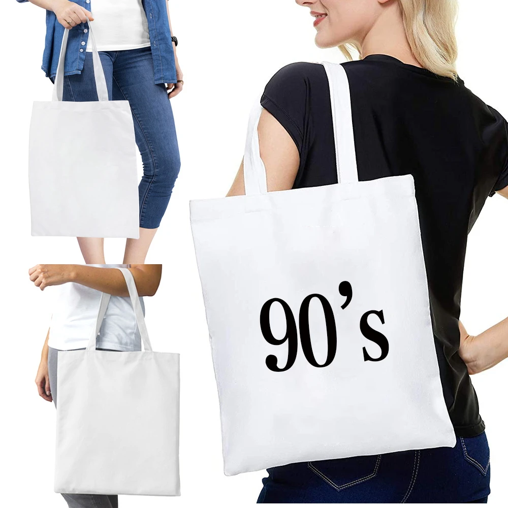 

Women's Shopper Shopping Bags Printed Years Series Female Canvas Tote Shoulder Eco Handbag Reusable Grocery Foldable Bag