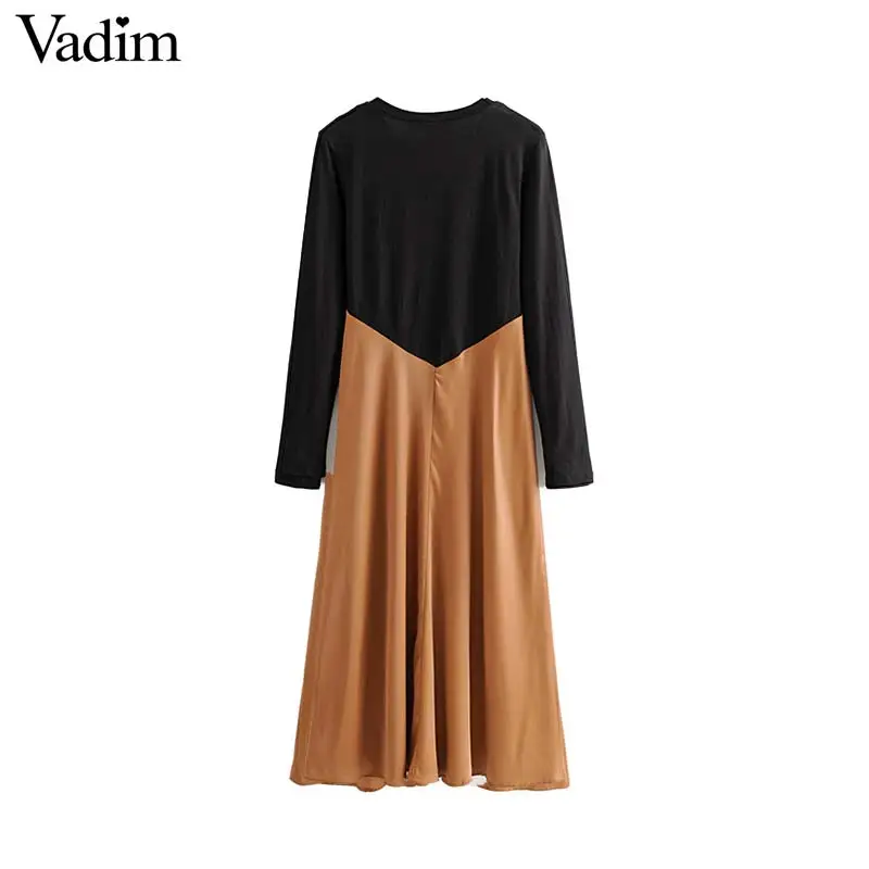 Vadim, женское шикарное платье миди в стиле пэчворк с длинным рукавом и круглым вырезом, элегантная женская офисная одежда, платья до середины икры, vestidos QC986