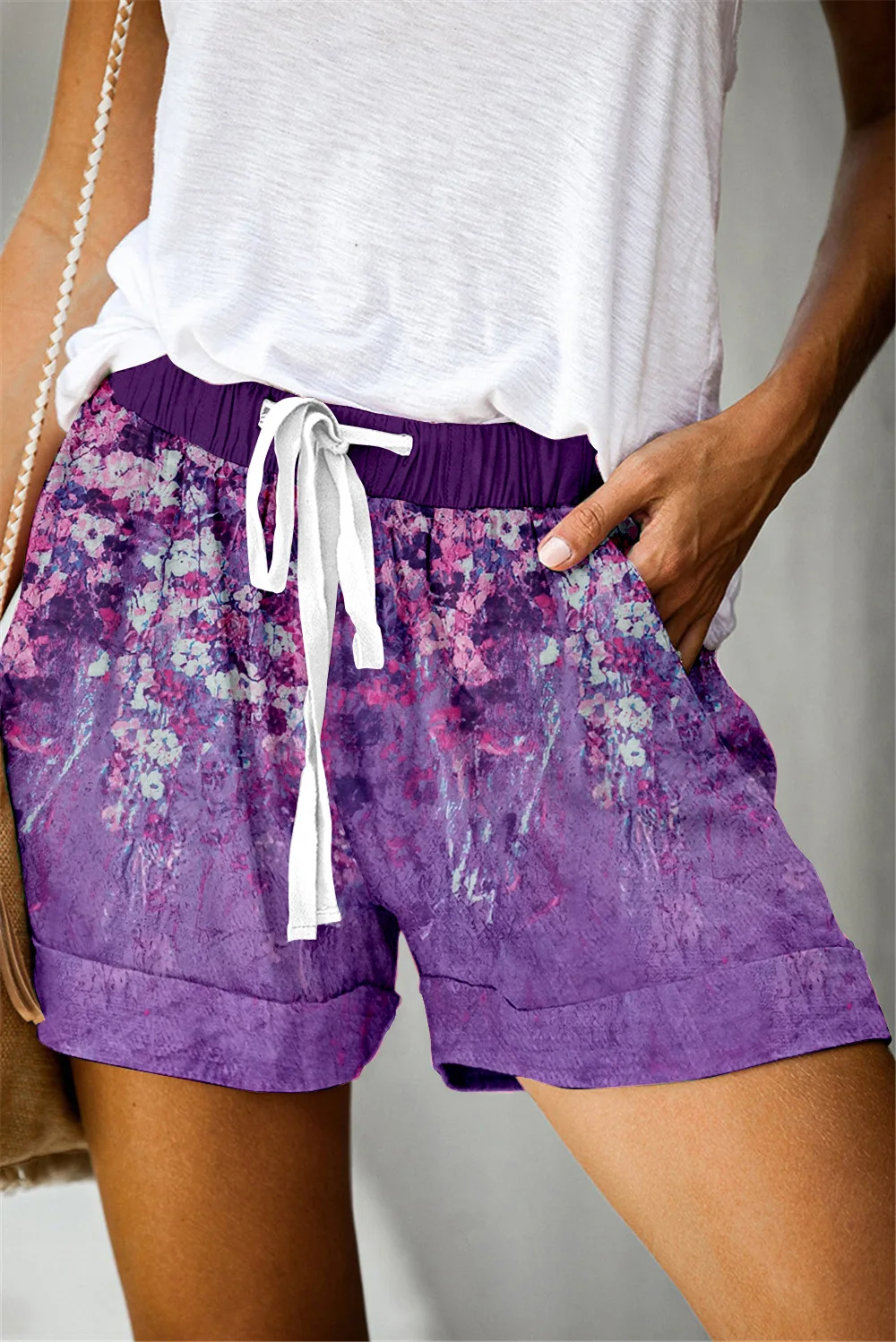 2021 Summer New Women's Wear Fashion Floral Print Short Pant Casual Wide Leg Loose Female Shorts Street Drawstring Pocket Pants nike shorts women Shorts