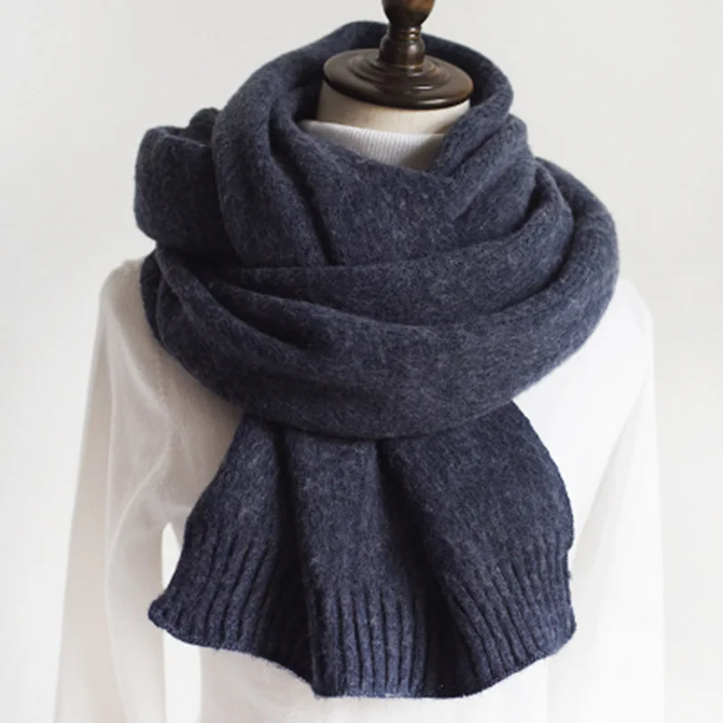 Scarf Winter Unisex Warm Solid Color Knitted Thick-Artistic Korean-Style |