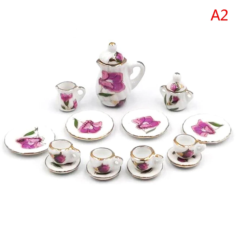 1Set Ceramic Scale 1:12 Doll House Miniature Porcelain Tea Cup Set Tableware Kitchen Dollhouse Teapot DIY Toys 24