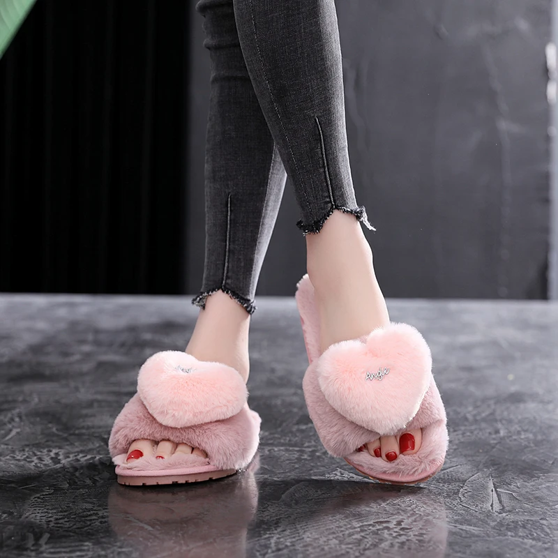 SWQZVT 2020 Women house slippers shoes open toe bedroom floor slippers for women love non-slip pink indoor winter shoes ladies (7)