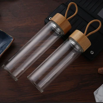 

380ml 450ml high quality glass water bottle beverage outdoor short portable tea bottle drinking utensils