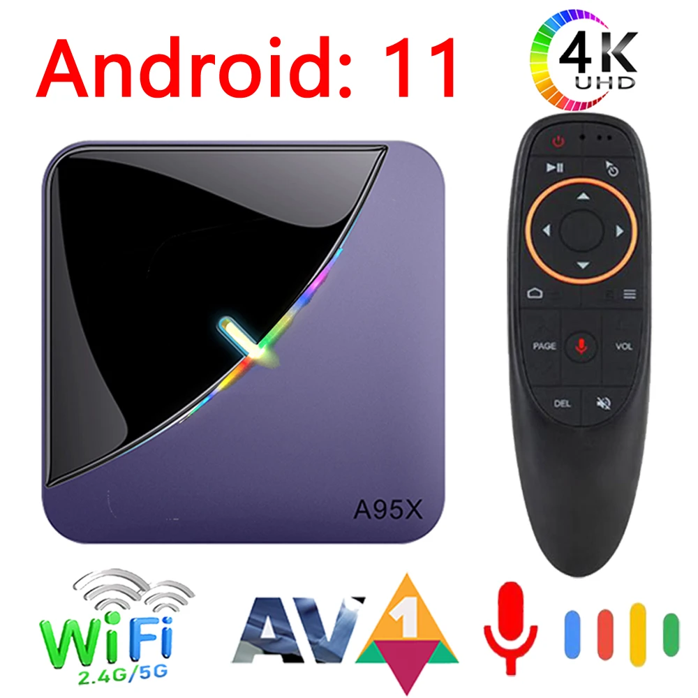 Смарт ТВ-бокс Android 11 A95x F3 Air II Amlogic S905W2 5G Wifi 4K 3D BT5.0 RGB светильник TV Boxs HD медиаплеер 2G 16G