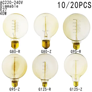 

10PCS Retro Edison Bulb E27 220V 40W Soft Spiral LED Incandescent Filament bulb G80 G95 G125 Ampoule Vintage Lamp Pendant Lights