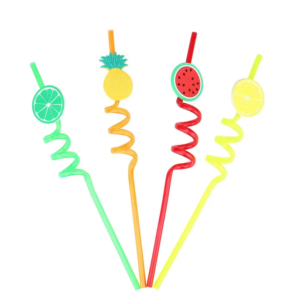 

A Set of 4 Reusable Bright Colors Straws-Pineapple Watermelon Lemon Shape