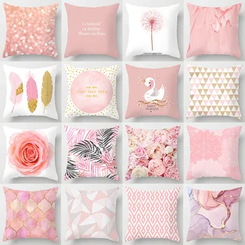 

2020 New Pink Geometric Cushion Cover Nordic Pillowcase Polyester Pad Sofa Bed Decorative Pillowcase Home Hotel Sofa Decoration