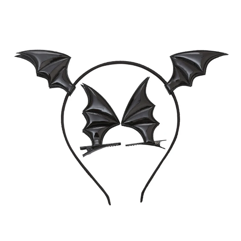 Bat Devil Wing Headband Bat Hair Clips Necklace Set Scary Photo Props Fancy Dress Halloween Cosplay Party Decor anime cosplay props