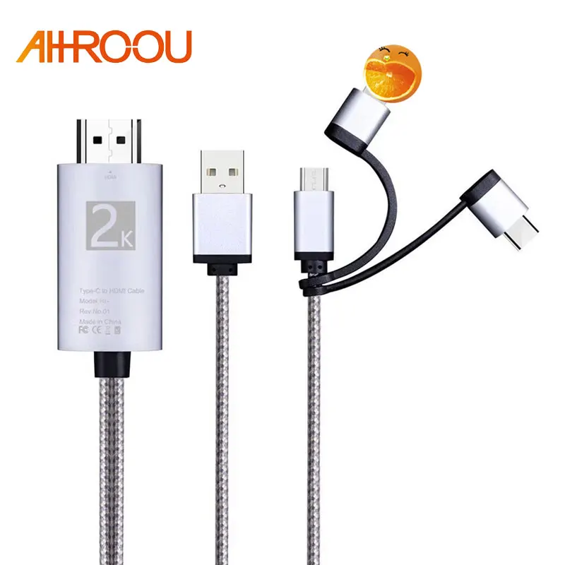 AHHROOU USB к HDMI зеркальный литой кабель MHL для iPhone iPad Lightning Android телефон светодиодный проектор для телевизора Micro usb type C к HDMI