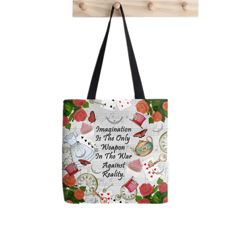 Shopper Alice In Wonderland Collage Painted Tote Bag women Harajuku shopper handbag girl Shoulder shopping bag Lady Canvas Bag