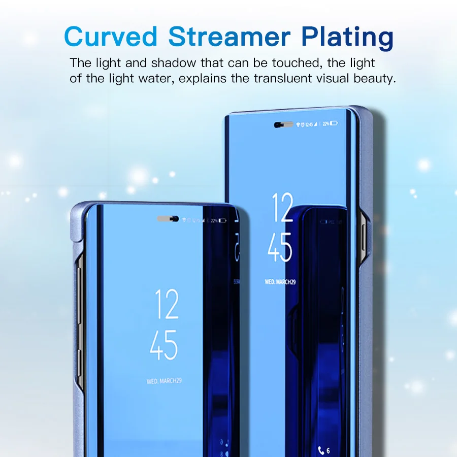 Mirror Flip Phone Case For Samsung Galaxy S8 S10 Note9 Cover Thin Clamshell Smart Call Answer Phone Holder Stand Glass Cases