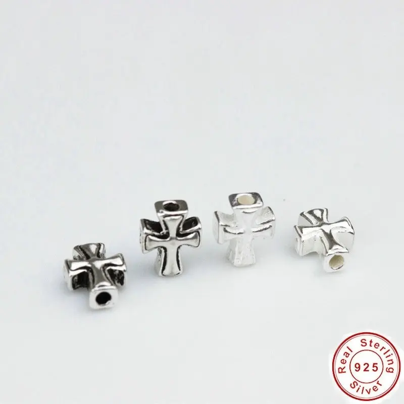 

925 Sterling Silver Cross Charm Spacer Beads for DIY Bracelet Necklace Loose Beads Fine Jewelry Making