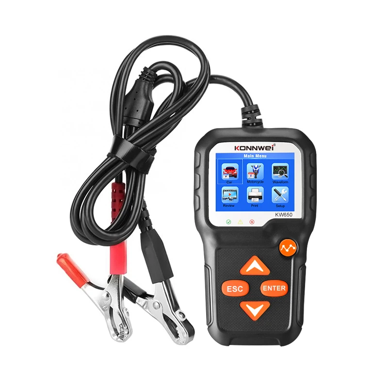 KW650 Auto Motorcycle BatteryTester 12V 6V Battery System Analyzer 2000CCA Charging Cranking Test Tools for the Car
