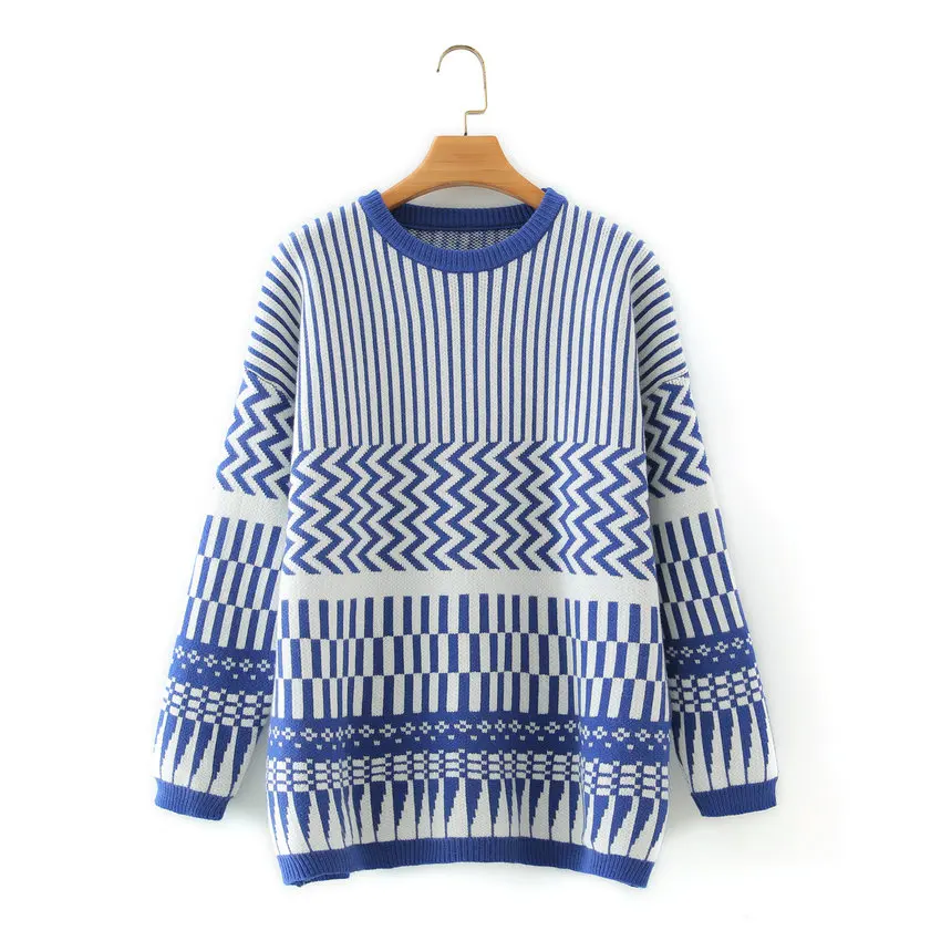 

Korean Style Sweater Women Winter Autumn Blue Pullover Knitwear O-Neck Drop Shoulder Christmas Jumper Mujer Oversize Jersey Pull