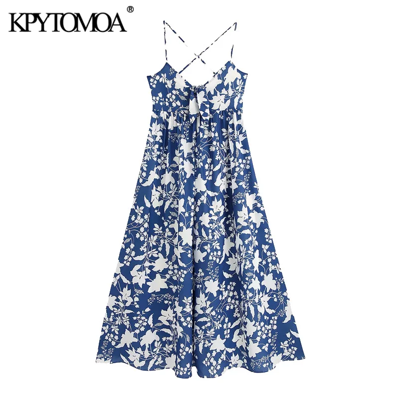 KPYTOMOA Women 2020 Chic Fashion Floral Print Midi Dress Vintage Backless Smocked Spaghetti Strap Female Dresses Vestidos Mujer KPYTOMOA Women 2020 Chic Fashion Floral Print Midi Dress Vintage Backless Smocked Spaghetti Strap Female Dresses Vestidos Mujer
