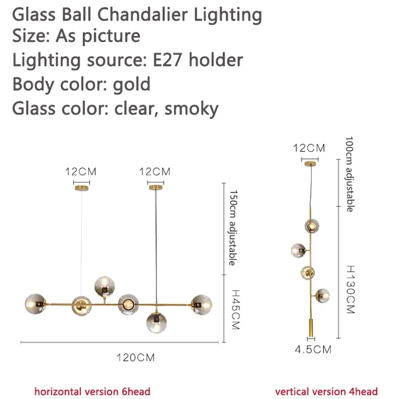 Nordic Glass Ball Chandelier Lighting Vintage Glass Bubble Hanging Lights Modern Simple Dinning Room Chandelier Light Fixtures