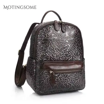 

Floral Pattern Genuine Leather Backpack Cowhide Leather Women Backpack Natural Calfskin Patchwork Style Ladies Mochila 2020 New