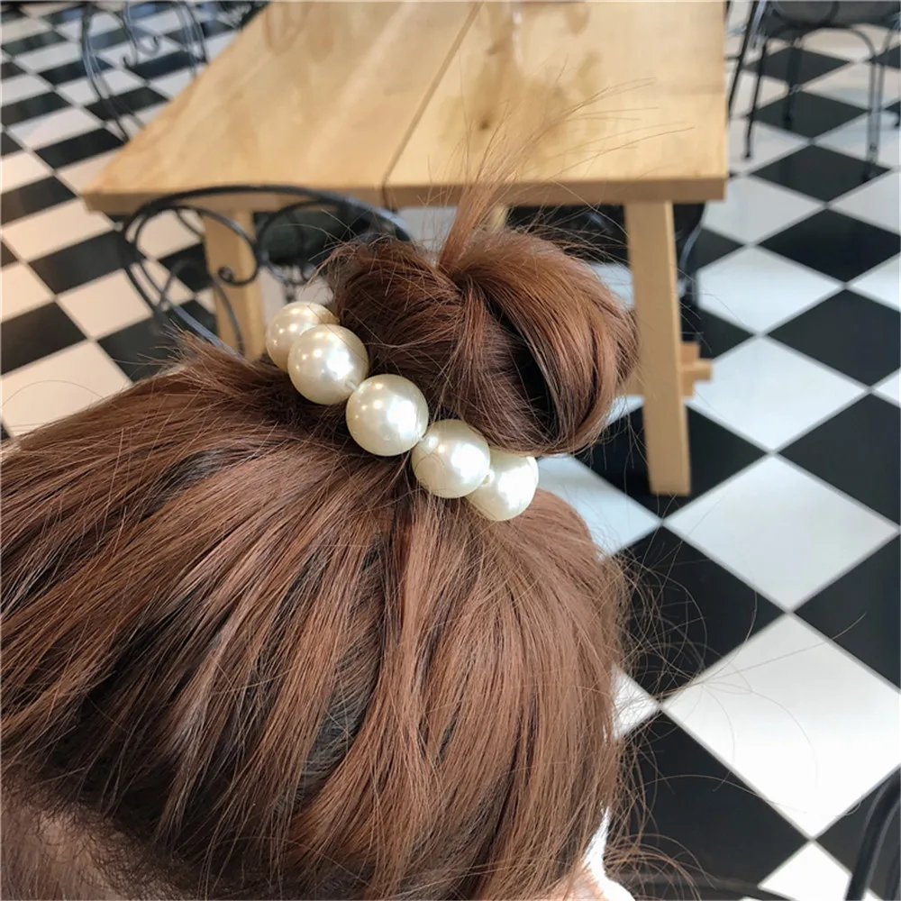 Hair Clips Hair Accessories Woman Big Pearl Hair Ties Fashion Korean Style Hairclips Hairband Scrunchies Girls Ponytail Holders Rubber Band Hair Accessories