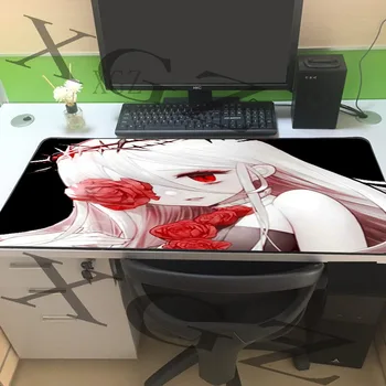 

XGZ Red Rose Girl Comics HD Large Mouse Pad Black Exquisite Locking Edge Computer Desk Mat Rubber Non-slip 900x400 / 600x300