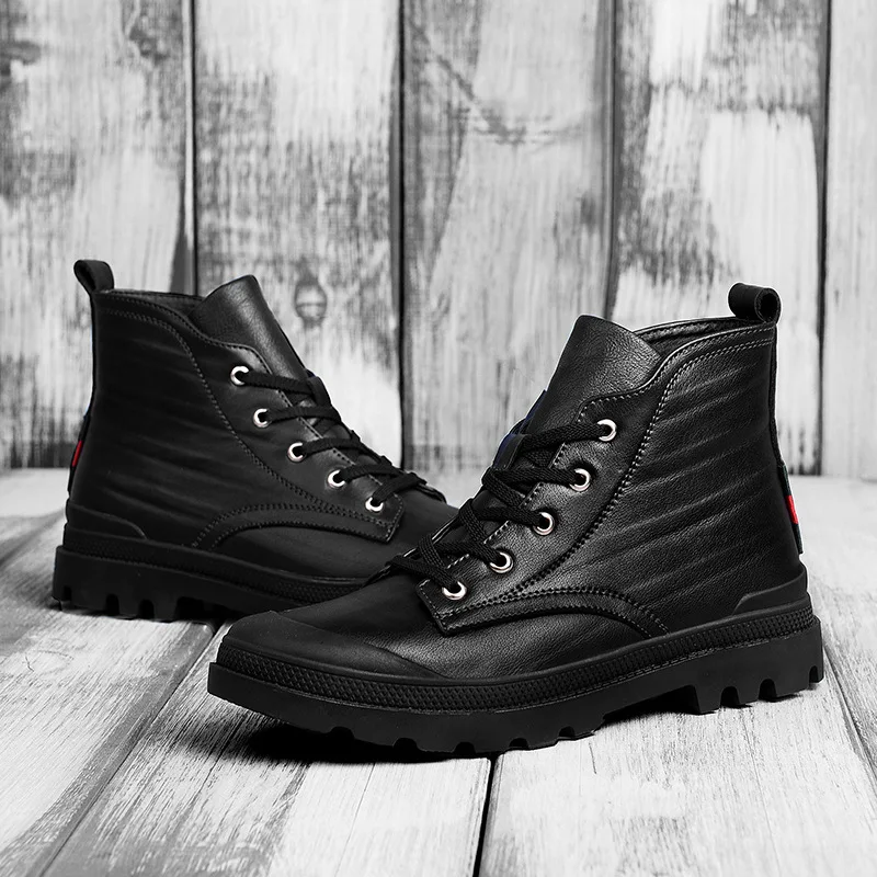 

Autumn And Winter MEN'S SHOES Martin Boots Outdoor Work Shoes Cotton Boots Hight-top Black Leather Brushed And Thick Warm Casual