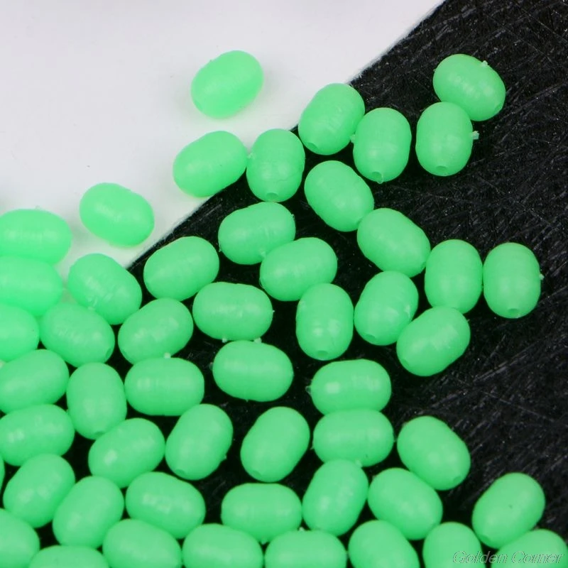 100PCS Oval Plastic Beads Soft Rubber Luminous Fishing Beads Glowing Sink Beads For Treble Hook Fishing Rigs Green Red Lure Tackle