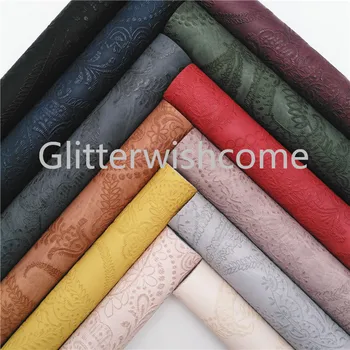 

Glitterwishcome 30x134CM Mini Roll Vinyl For Bows Embossed Flowers Leather Fabirc Faux Leather Sheets for Bows, GM524