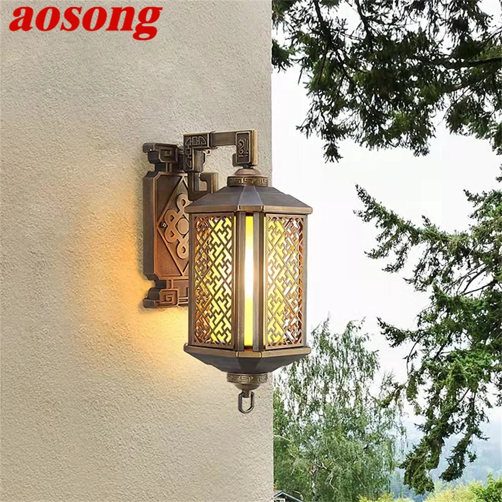 

AOSONG Outdoor Bronze Light LED Wall Lamps Sconces Classical Waterproof Retro for Home Balcony Decoration