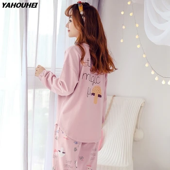 

100% Cotton Pajama Sets For Women New Autumn Winter Long Sleeve Pyjama Girl Cute Cartoon Sleepwear Lounge Homewear Home Clothing