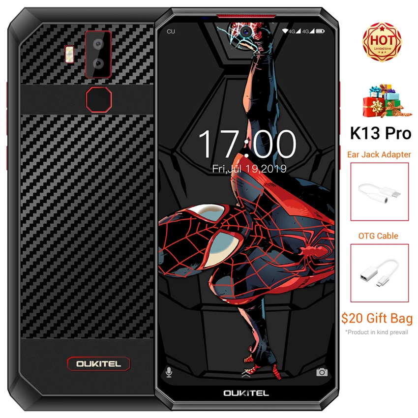 

OUKITEL K13 Pro 11000mAh 4GB + 64GB Mobile Phone Android 9.0 MTK6762 Octa Core Face Recognition 6.41" 5V/6A OTA 4G Smartphone