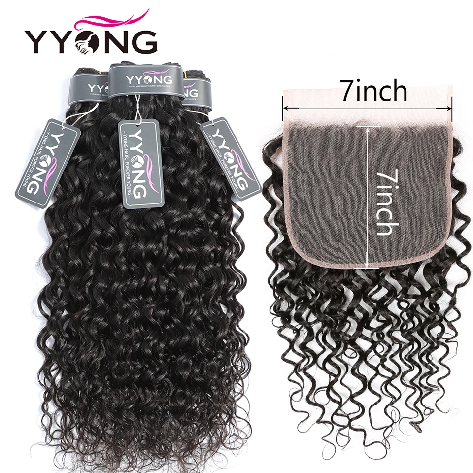 

Yyong Hair Product 7x7 Closure With Bundles Peruvian Water Wave Bundles With Closure Non Remy Real Human Hair Weave With Closure