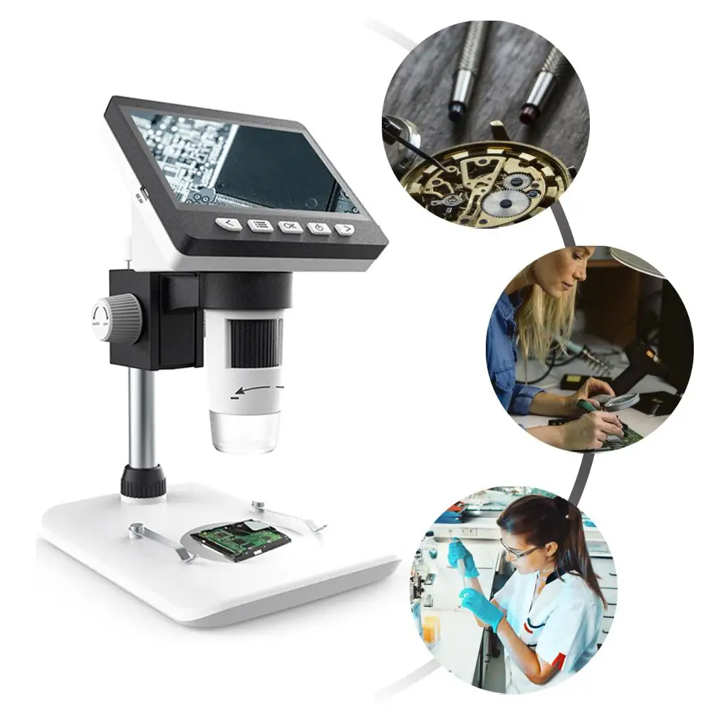 

1000X Digital Microscope Electronic Video Microscope 4.3 Inch HD LCD Soldering Microscope Phone Repair Magnifier + Metal Stand