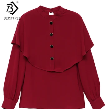 

2020 Spring New Women's O-Neck Long Sleeve Ruffles Office Lady Fashion Tops Solid Single-Breasted Female Blouse T9D631S