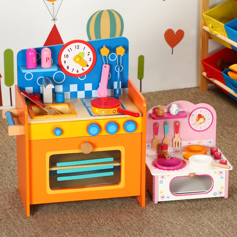 

Children Wooden Kitchen Cooking Set Pretend Play Toy Cute Pink Mini Kitchen Learning & Education Wooden food Toy