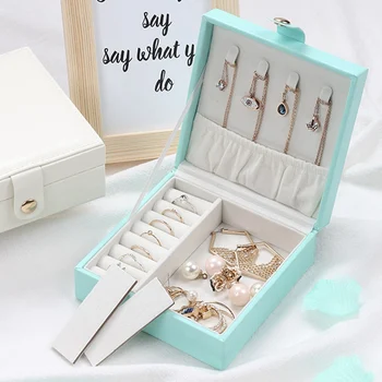 

1pc Simple Single Layer Jewelry Storage Box Portable PU Leather Jewelry Box Stud Necklace Earrings Ring Small Jewelry Box
