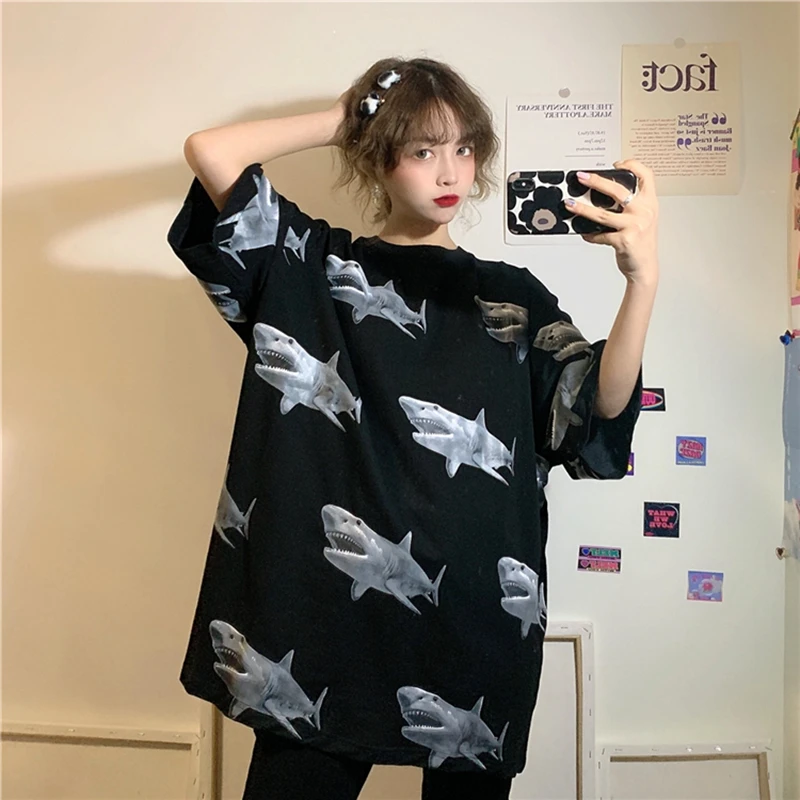 New Top short-sleeved women's tshirt loose was thin oversized half-sleeved clothes tide Korean Harajuku t shirt hip hop brandy