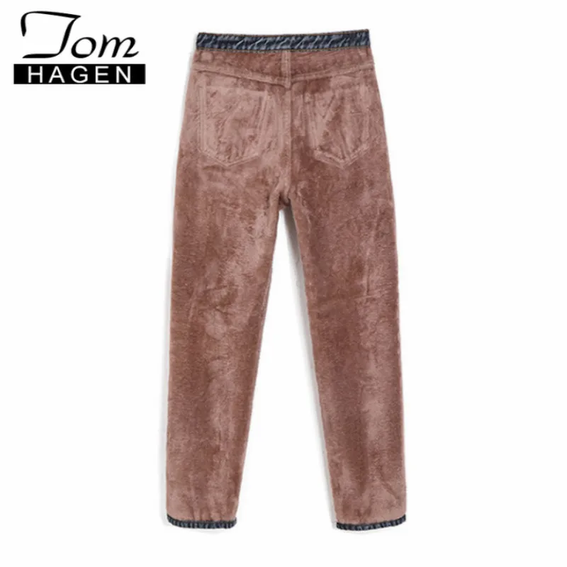 Winter Women's Jeans Boyfriend with High Waist Fleece Black Vintage Loose Straight Warm Jeans for Women Velvet Harem Pants Femme