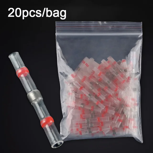 Heat Shrinkable Wire Connectors 10/20/30PCS SST21 Waterproof Sleeve AWG22-18 Butt Electrical Splice Tinned Solder Seal Terminal 20PCS