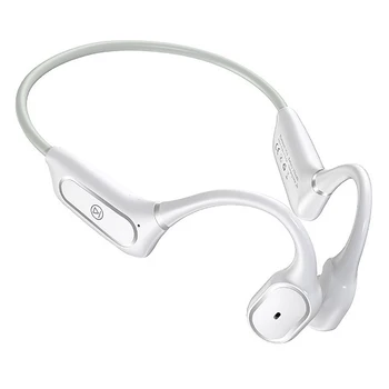 

Bluetooth 5.0 Bone Conduction Headset Smart Press Headphone with Mic IP55 Waterproof Headphones White