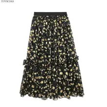 2020 New spring Casual Floral Print High Waist Ruffles Skirt Women Cute Sweet Style Girls Female Fashion Harajuku Skirts