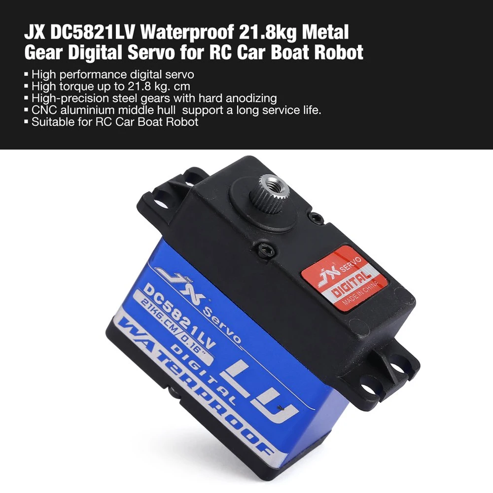 

JX DC5821LV Waterproof Metal Gear 20KG Large Torque Digital Coreless Servo for RC Car Crawler TRX4 baja boat Robot