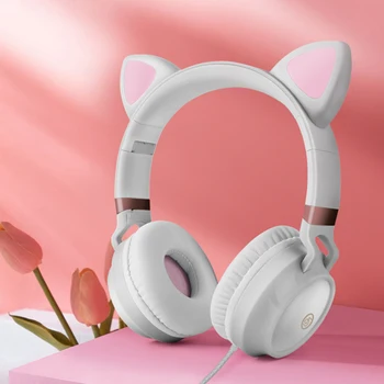 Auriculares con orejas de gato para niños y adultos, audífonos con cable, estéreo, Muisc, con micrófono 1