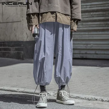 

2020 New Fashion Men Pants Elastic Waist Solid Baggy Streetwear Wide Leg Harem Trousers Joggers Casual Pantalones Hombre INCERUN